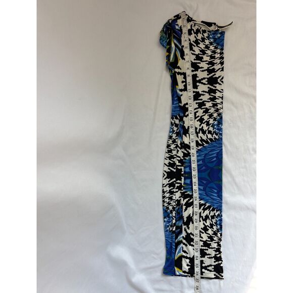 J Y2K Houndstooth Mini Bodycon Dress Size S Blue 2000s Floral Abstract Date Cute - Picture 9 of 9